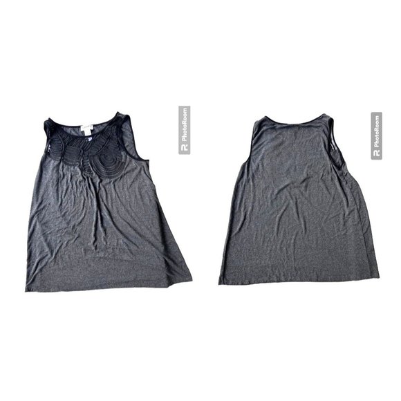 Carmen Marc Valvo Tunic Top Sz L Gray Sleeveless Black Embellished Souta… - Picture 10 of 12